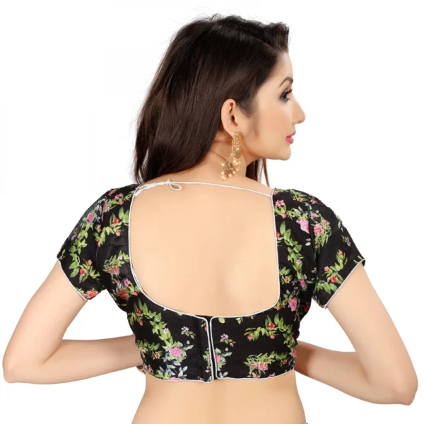 Women's Satin Silk, Inner-Cotton Full Stitched Padded Blouse (Black)