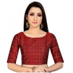Women's Brocade, Inner-Cotton Full Stitched Padded Blouse (Marun )
