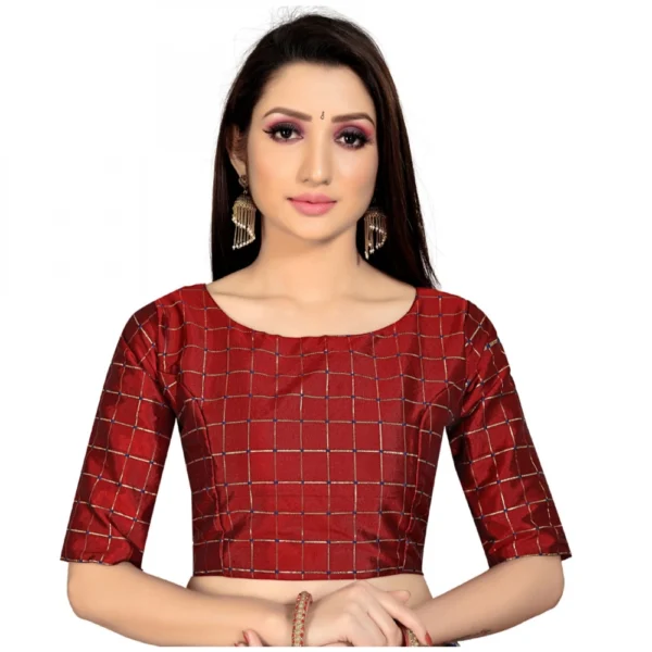 Women's Brocade, Inner-Cotton Full Stitched Padded Blouse (Marun )