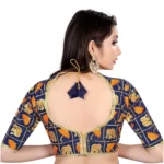 Women's Satin Silk, Inner-Cotton Full Stitched Padded Blouse (Blue Fenta)