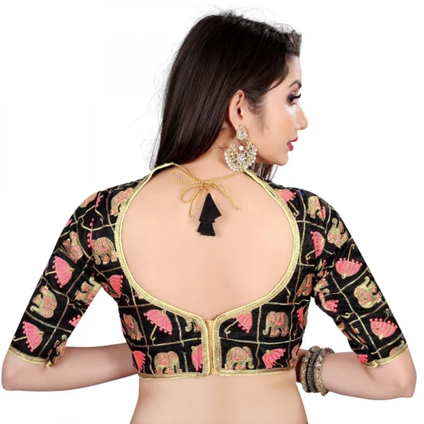 Women's Satin Silk, Inner-Cotton Full Stitched Padded Blouse (Black pink)