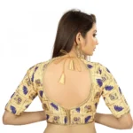 Women's Satin Silk, Inner-Cotton Full Stitched Padded Blouse (Chiku Blue)