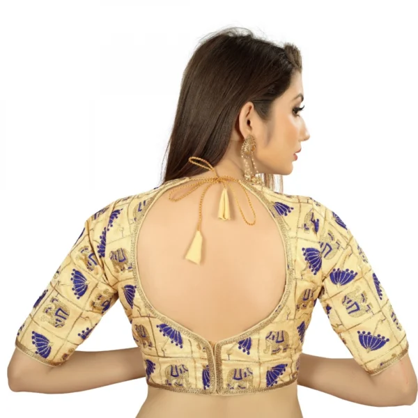 Women's Satin Silk, Inner-Cotton Full Stitched Padded Blouse (Chiku Blue)