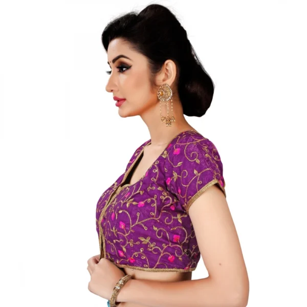 Women's Satin Silk, Inner-Cotton Full Stitched Padded Blouse (Wine)