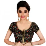 Women's Satin Silk, Inner-Cotton Full Stitched Padded Blouse (Black Red)