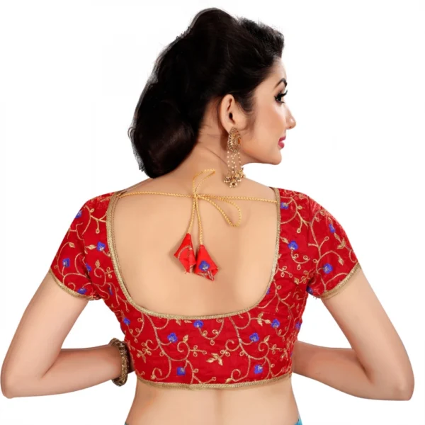 Women's Satin Silk, Inner-Cotton Full Stitched Padded Blouse (Red)
