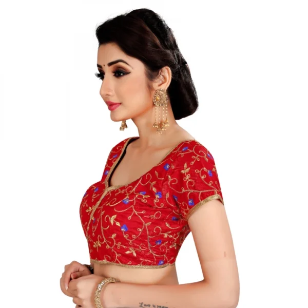 Women's Satin Silk, Inner-Cotton Full Stitched Padded Blouse (Red)