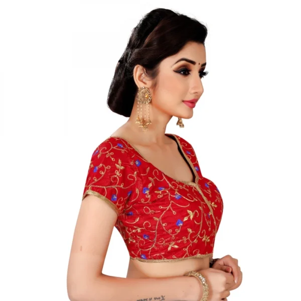 Women's Satin Silk, Inner-Cotton Full Stitched Padded Blouse (Red)
