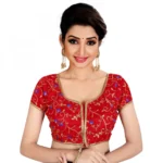 Women's Satin Silk, Inner-Cotton Full Stitched Padded Blouse (Red)