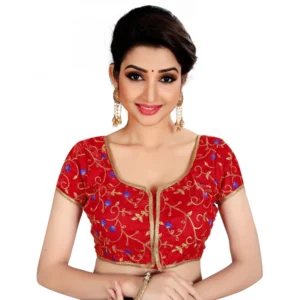 Women's Satin Silk, Inner-Cotton Full Stitched Padded Blouse (Red)