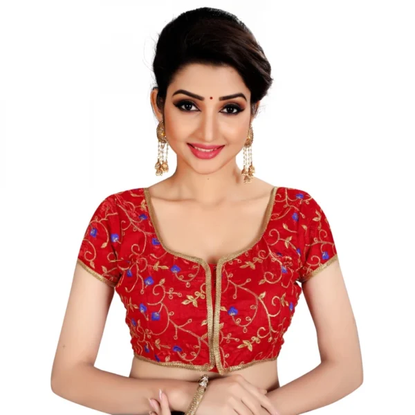 Women's Satin Silk, Inner-Cotton Full Stitched Padded Blouse (Red)