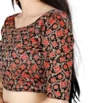 Women's Brocade, Inner-Cotton Full Stitched Padded Blouse (Black Red)