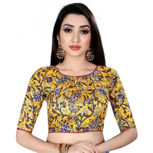 Women's Satin Silk, Inner-Cotton Full Stitched Padded Blouse (Mustard)