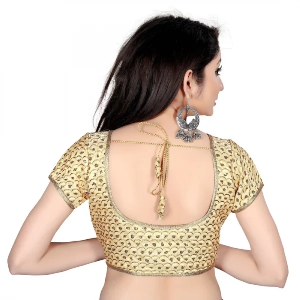 Women's Satin Silk, Inner-Cotton Full Stitched Padded Blouse (Gold)