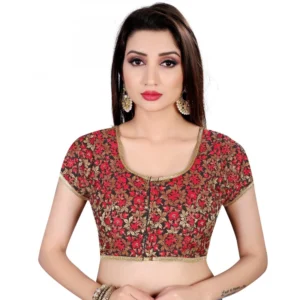 Women's Brocade, Inner-Cotton Full Stitched Padded Blouse (Black Red)