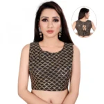 Women's Satin Silk, Inner-Cotton Full Stitched Padded Blouse (Keri Black)