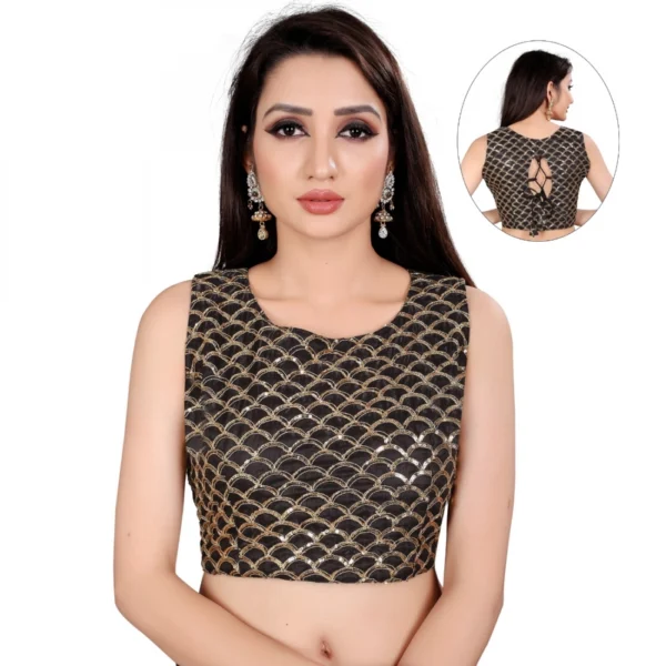 Women's Satin Silk, Inner-Cotton Full Stitched Padded Blouse (Keri Black)