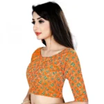 Women's Brocade, Inner-Cotton Full Stitched Padded Blouse (Orange Green)