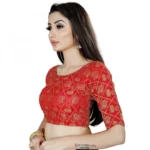 Women's Brocade, Inner-Cotton Full Stitched Padded Blouse (Red)