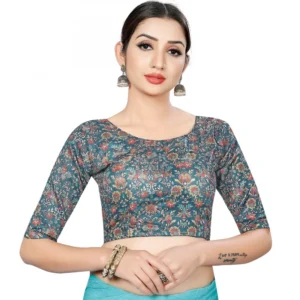 Women's Satin Silk, Inner-Cotton Full Stitched Padded Blouse (Grey Red )