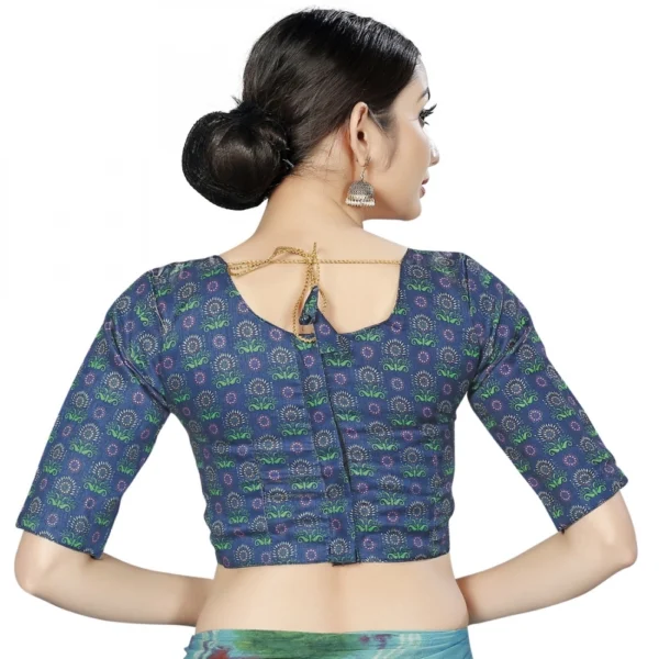 Women's Satin Silk, Inner-Cotton Full Stitched Padded Blouse (Blue )