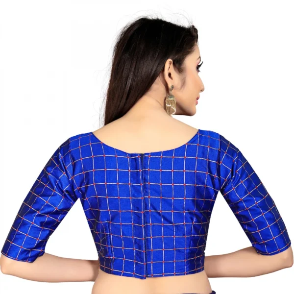 Women's Brocade, Inner-Cotton Full Stitched Padded Blouse (Blue )