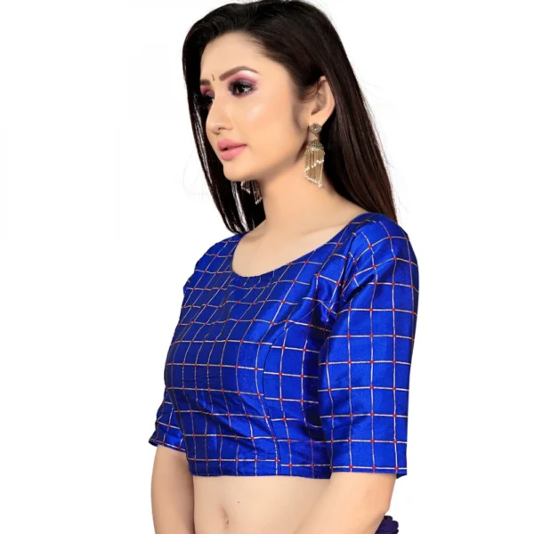 Women's Brocade, Inner-Cotton Full Stitched Padded Blouse (Blue )