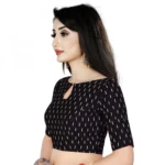 Women's Satin Silk, Inner-Cotton Full Stitched Padded Blouse (Black White)