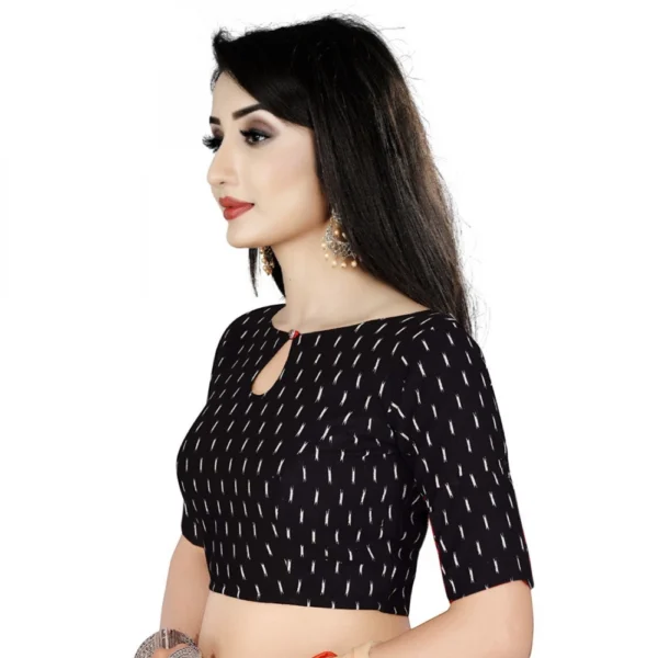 Women's Satin Silk, Inner-Cotton Full Stitched Padded Blouse (Black White)