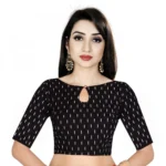 Women's Satin Silk, Inner-Cotton Full Stitched Padded Blouse (Black White)