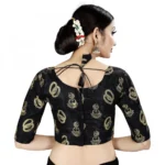 Women's Satin Silk, Inner-Cotton Full Stitched Padded Blouse (Black )