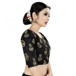 Women's Satin Silk, Inner-Cotton Full Stitched Padded Blouse (Black )