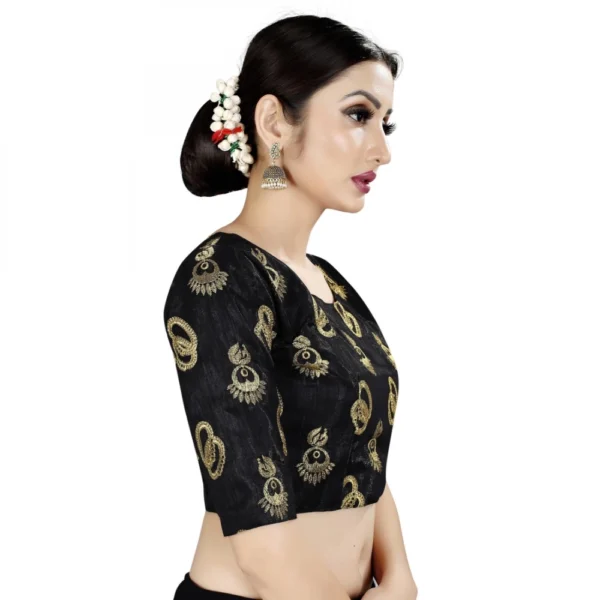 Women's Satin Silk, Inner-Cotton Full Stitched Padded Blouse (Black )