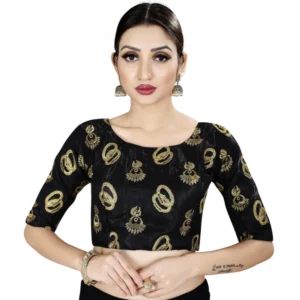 Women's Satin Silk, Inner-Cotton Full Stitched Padded Blouse (Black )