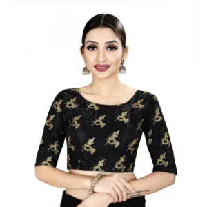 Women's Satin Silk, Inner-Cotton Full Stitched Padded Blouse (Black )