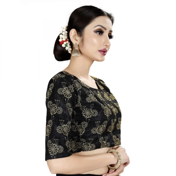 Women's Satin Silk, Inner-Cotton Full Stitched Padded Blouse (Black Gold)
