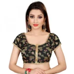Women's Brocade, Inner-Cotton Full Stitched Padded Blouse (Black Pink)