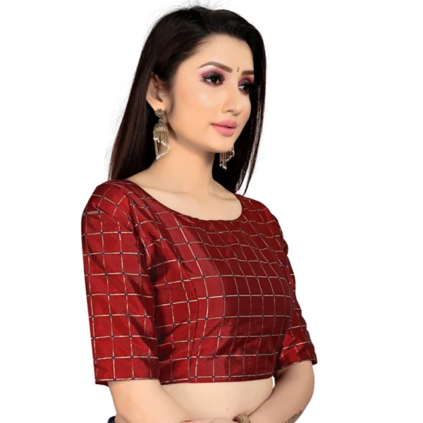 Women's Brocade, Inner-Cotton Full Stitched Padded Blouse (Marun )