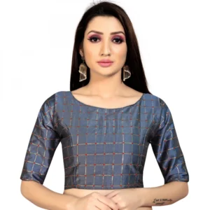 Women's Brocade, Inner-Cotton Full Stitched Padded Blouse (Dark Grey )