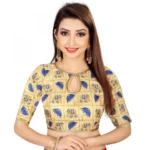 Women's Satin Silk, Inner-Cotton Full Stitched Padded Blouse (Chiku Blue)