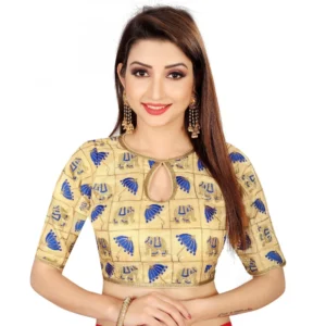 Women's Satin Silk, Inner-Cotton Full Stitched Padded Blouse (Chiku Blue)
