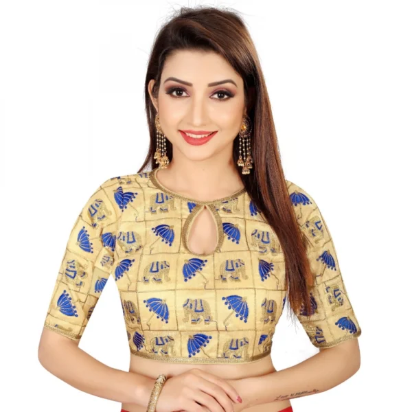 Women's Satin Silk, Inner-Cotton Full Stitched Padded Blouse (Chiku Blue)