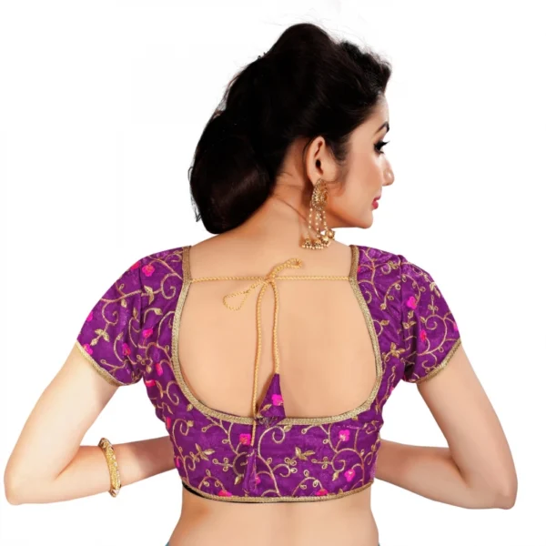 Women's Satin Silk, Inner-Cotton Full Stitched Padded Blouse (Wine)