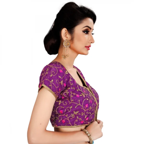 Women's Satin Silk, Inner-Cotton Full Stitched Padded Blouse (Wine)