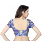 Women's Satin Silk, Inner-Cotton Full Stitched Padded Blouse (Blue multi)