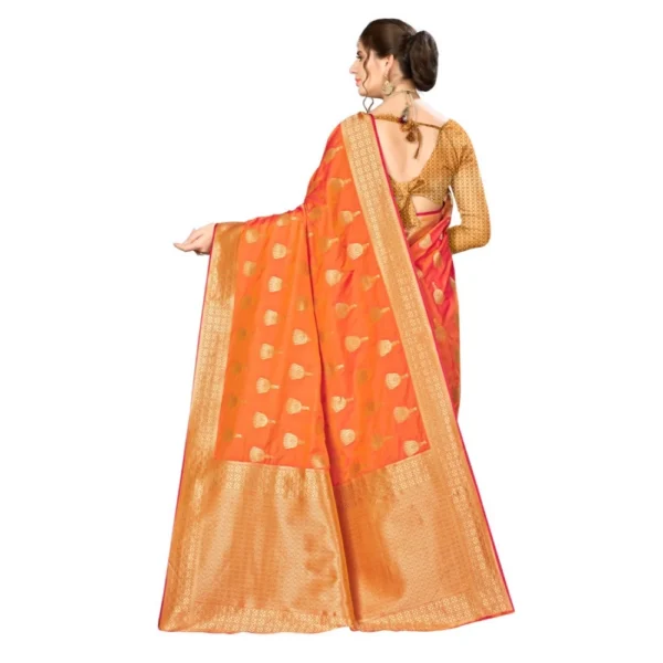 Women's Banarasi Silk Saree (Orange, 5-6mtrs)