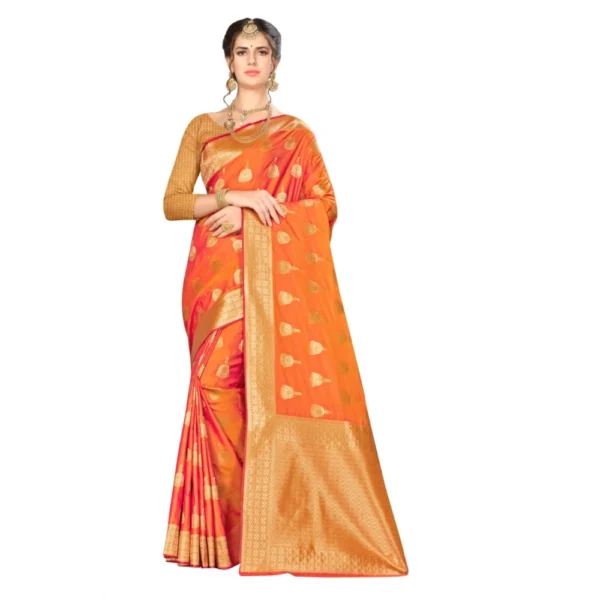Women's Banarasi Silk Saree (Orange, 5-6mtrs)