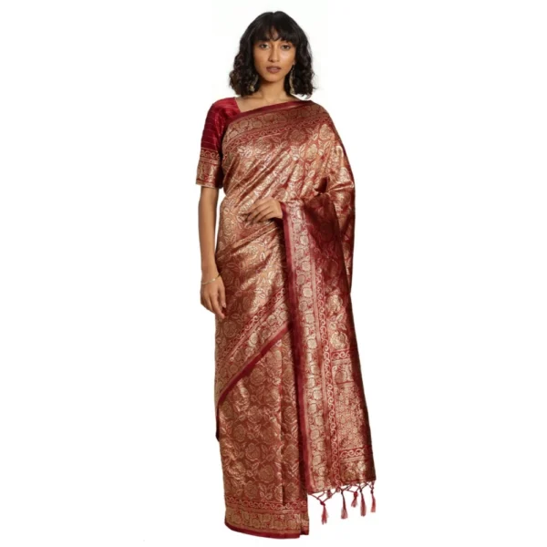 Women's Banarasi Silk Saree (Red, 5-6mtrs)