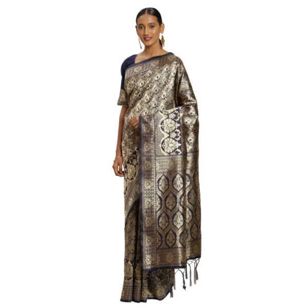 Women's Banarasi Silk Saree (Neavy blue, 5-6mtrs)