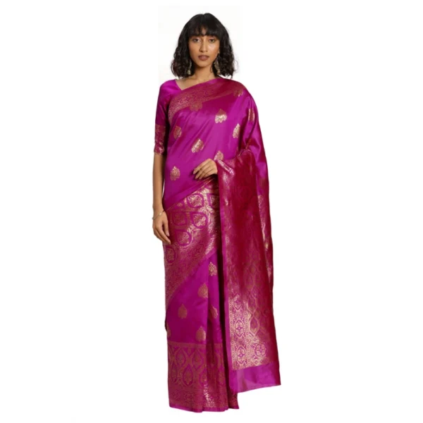 Women's Banarasi Silk Saree (Pink, 5-6mtrs)